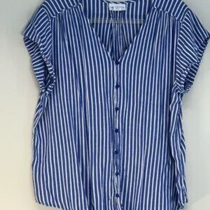 Blue and White Striped Button Down Shirt